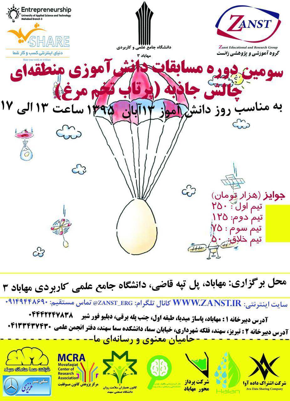 برگزاری سومین دوره مسابقات نجات تخم مرغ دانش آموزی